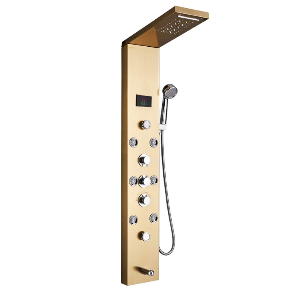 OIFMKC Bath Faucet Newly LED Bath Shower Panel Golden Waterfall Rain Shower Column Faucet Digital Temperature Screen Shower System Mixer Tub Spout,Gold A Style