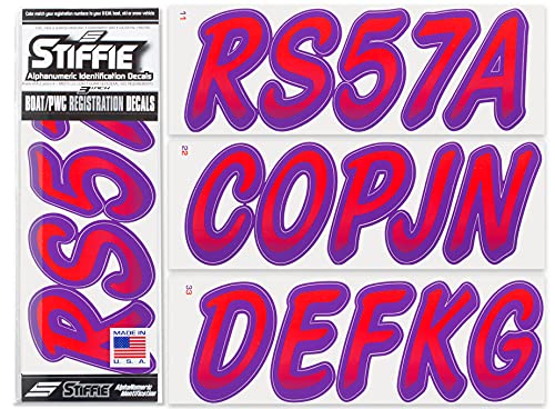 Image of STIFFIE Whipline Red /Purple 3 inch Boat & PWC Registration Decals • Numbers Letters Stickers