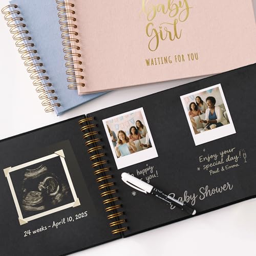 Image of Personalized Baby Shower Guest Book Polraroid Boy Girl First Birthday Custom Photo Album Scrapbook to Sign with Instax Photos Fits 4x6 or 5x7 Pictures Ultrasound Keepsake (Blue, Large - 11.7x8.3)