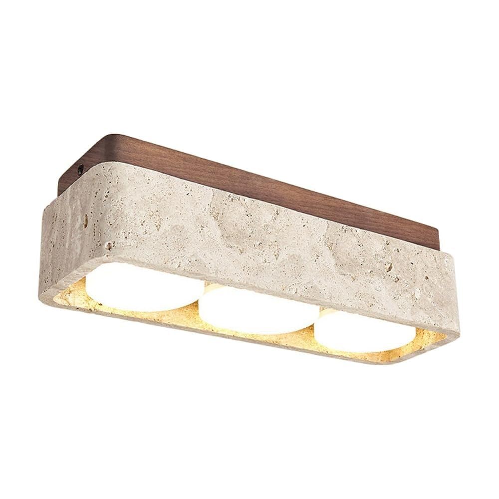 KXEcoLife Japanese Wabi-sabi Natural Stone Shade Ceiling Light,Yellow Travertine Art Interior Decoration Lamp(Walnut Color,3-Light)