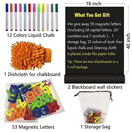 Laepow 2 Pcs Magnetic Chalkboard Contact Paper 40" X 18" Self Adhesive Chalk Board Wallpaper With 12 Color Chalk And 53 Magnetic Letters For Kids, Alternative To Magnetic Chalkboard Paint #TOP2