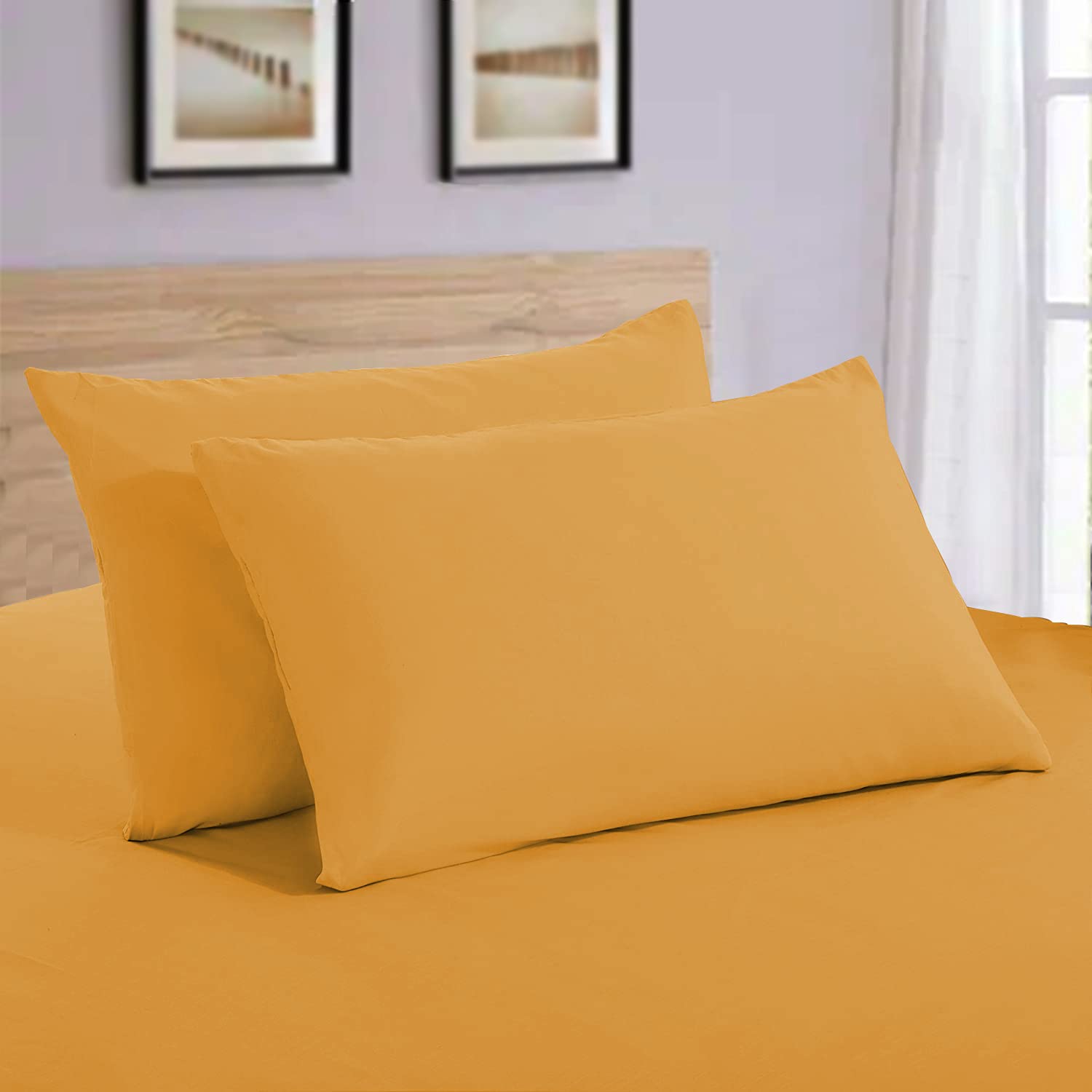 Yorkshire Bedding Pillow Cases 2 Pack - Brushed Microfiber Housewife Pillowcase Hypoallergenic Pillow Cover Standard Size with Envelope Closure (Ochre, 50 x 75 cm)OEKO-TEX STANDARD 100