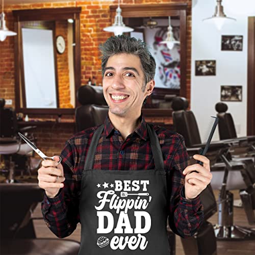 Apasin: Best Flippin' Dad Ever Apron - Funny Apron For Men With Pockets - Gift For Your Dad, Your Father, Your Grandpa, Your Grandfather On Father's Day, Birthday, Christmas Day Or Any Occasions #TOP5