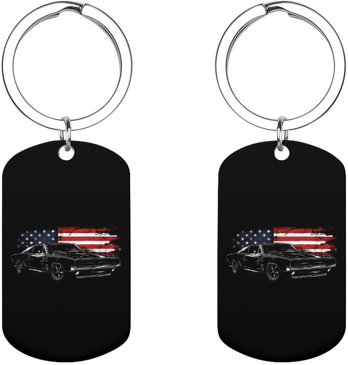 Muscle Car U.S.A. Flag Custom Keychains for Men Women Funny Key Chain Accessory Purse Bag Pet Charms Gifts