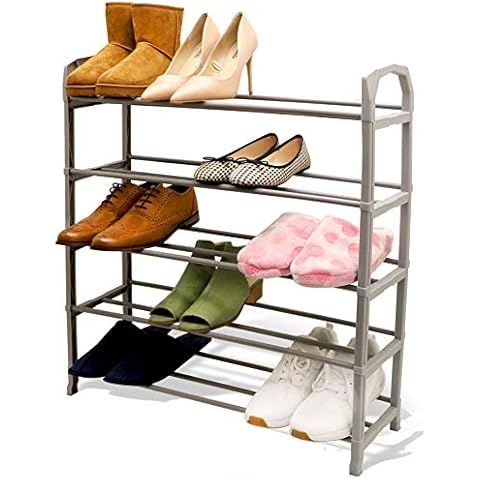 5 Tier Shoe Rack, Footwear Boot Trainer Storage Rack Organiser, Hallway, Bedroom, Quick Assembly No Tools Required, Holds Up to 20 pairs of Shoes 71cm(w), 75cm(H) Cover