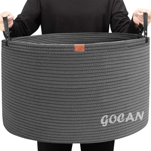 GOCAN Cesta de almacenamiento extra grande para lavandería de 22 x 22 x 14 pulgadas, canasta tejida de cuerda de algodón para manta con asas para sala de estar, juguetes de almacenamiento XXXL