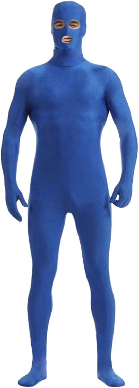 Men's Full Body Eyes Mouth Open Unitard Blue Spandex Zentai Unisex Cosplay Bodysuit Halloween Second Skin Diy Costume, Blue, S/145-155cm