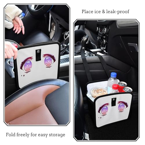 Image of Purple Pink Anime Kawaii Eyes Car Trash Can Foldable Hanging Car Trash Bag Bin Auto Garbage Can Leak-Proof Car Organizer(Large)