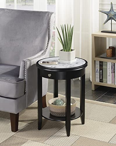 Convenience Concepts American Heritage Baldwin End Table With Drawer, White Marble / Black #TOP1