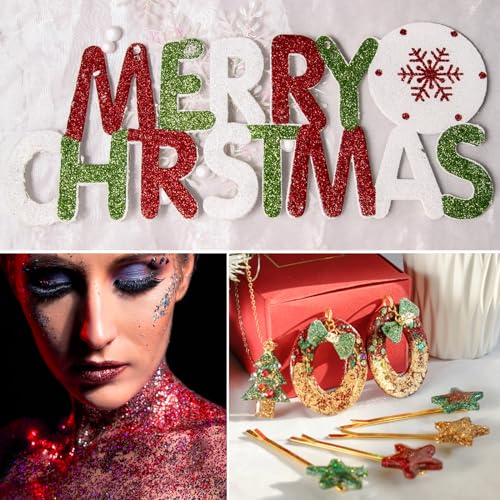 BETESSIN 100g Glitzer zum Basteln Rot Grün Glitzerpulver Weihnachten Basteln Glitter Pulver Glitzer Glitzerpuder für Nägel Gesicht Kartenbasteln Handwerk Nagelkunst