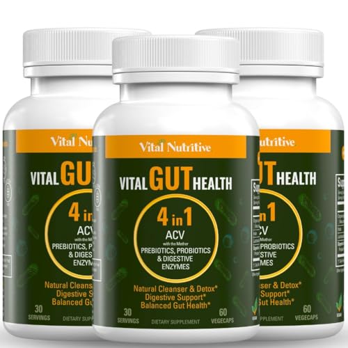 Vital Gut Health 4in1 Formula with Apple Cider Vinegar, Prebiotics & Probiotics, Digestive Enzymes for Strong Immunity Support and Complete Gut and Digestion Support- 90 Days Supply