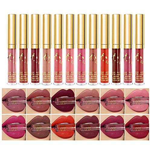 Yelna 12Pcs/Set Velvet Matte Liquid Lipstick Makeup Classic Waterproof Long Lasting Smooth Soft Reach Colors Full Lips Gloss For Women Gift Set