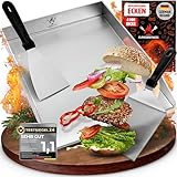 Plancha Grillplatte - All In Grillzubehör Set mit Grillspachtel & Grillschaber - 4mm rostfreier Edelstahl [40 x 30cm] - Grill Platte für Gas- & Kohlegrill - auslaufsichere Ecken für sauberen Grill