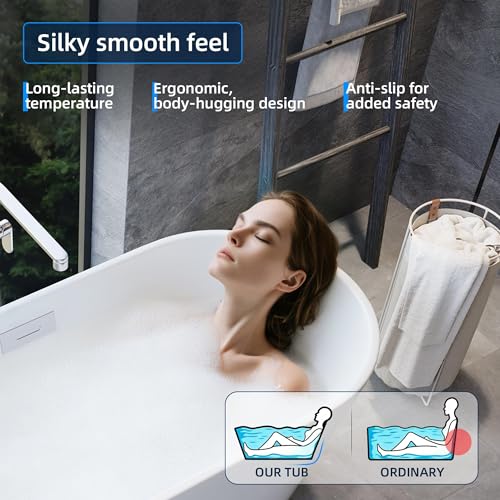 Image of 59 Inch Acrylic Freestanding Bathtub, Deep Soaking Tub with Non-Slip Base, CUPC Certified Free Standing Tub, Chrome Drain Bath Tub, Modern Tub for Bathrooms, White (White Flora, 67 Inch)