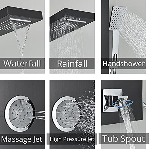 Rainfall Waterfall Shower Panel Massage Jets Shower Column Mixer Shower Faucet Tower Shower Tub Spout-Black miniatura 2