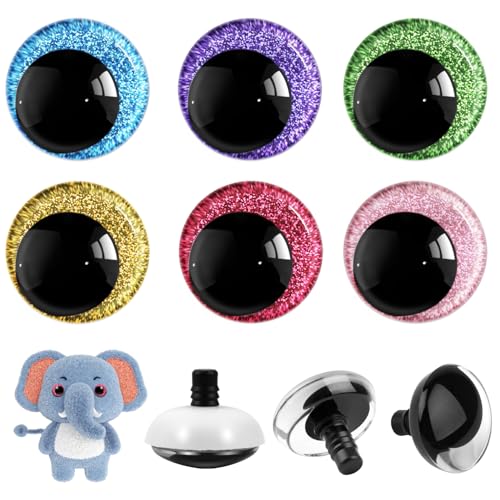 48pcs 30mm 3D Glitter Plastic Safety Eyes for Crocheting with Washers Multicolor Moon Crochet Amigurumi Eyes for Crochet Animals Craft Eyes Doll Eyes Stuffed Crochet Eyes for Crafts Gift