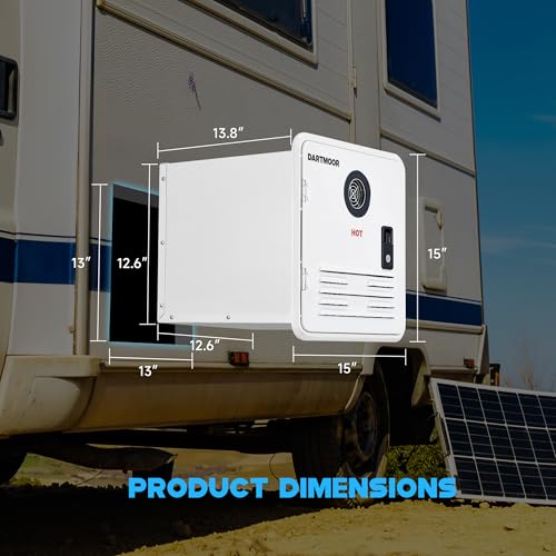 Image of DARTMOOR RV Tankless Water Heater, 65000 BTU with Showerhead Kit Control Panel 15 x 15 in White Door, 12V On Demand Instant Hot Water Heater for RV Camping, Propane Gas