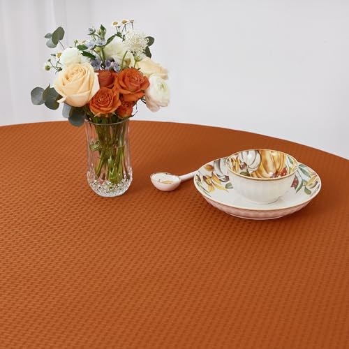 Image of maxmill Round Tablecloth Weaved Pattern Spill-Proof Wrinkle Free Soft Jacquard Table Cloth for Circular Table Cover, for Dining Room Fall Harvest Thanksgiving Parties Holiday Dinner, 90 Inch, Rust