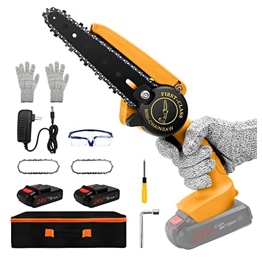 Mini Cordless Chainsaw, VOKITA 6 Inch Battery Powered Chain Saw, Electric chain saws for Wood Cutting Tree Branches Pruning, Electric Chainsaw, Orange ( Small Chainsaw 2 Chains 2 Batteries 1 Bag)