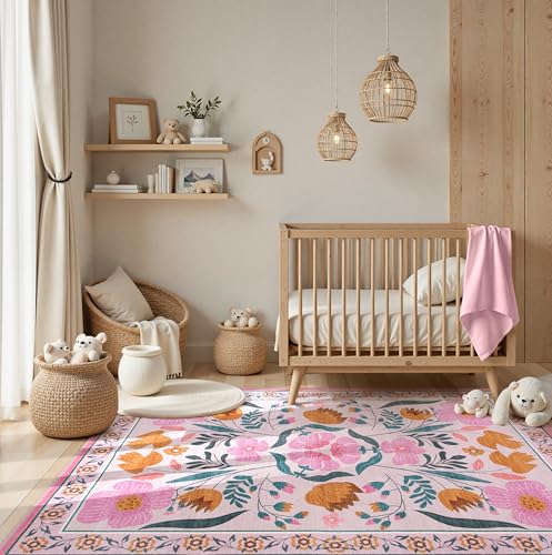 Tapete Boho Floral Rosa 5x7 para Dormitorio miniatura 2