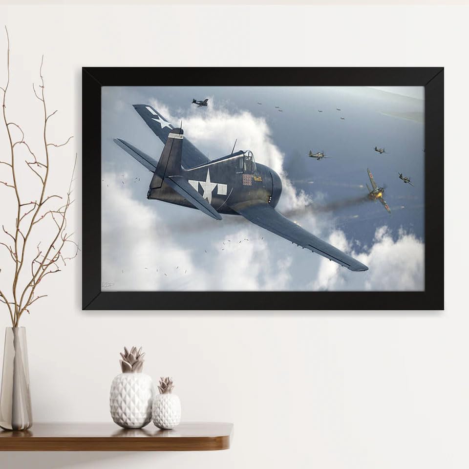 GADGETS WRAP Printed Photo Frame Matte Painting for Home Office Studio Living Room Decoration (14x11inch Black Framed) - F6F Hellcat Minsi 3