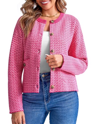 Saodimallsu Womens Cropped Knit Cardigans Fall Crewneck Button Long Sleeve Open Front Soft Sweater Jackets