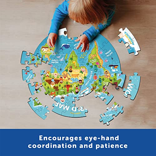 Image of Mini Leaves 72 Piece Wooden Round Puzzle for Kids - World Map Jigsaw Puzzle - Fun & Challenging Wooden Floor Puzzle Game - Gift for Adults & Kids - Safe & Durable Educational Toys