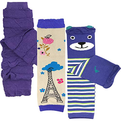 allydrew Playful Patterns Baby & Toddler Leg Warmers (Set of 3), Purple Tower, Ruffle, Bear