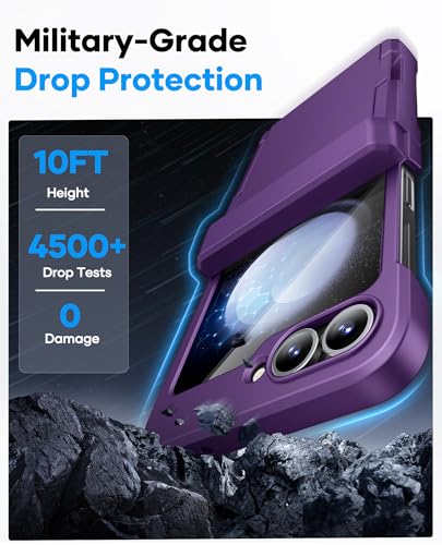 Image of ASAFCASE for Samsung Galaxy Z Flip 5 Wallet Case with Card Holder, Purple | Outer Screen Protector, Hard Hinge Protection, Shockproof Rugged Phone Protective Cover Case for Galaxy Z Flip 5 5G 2023