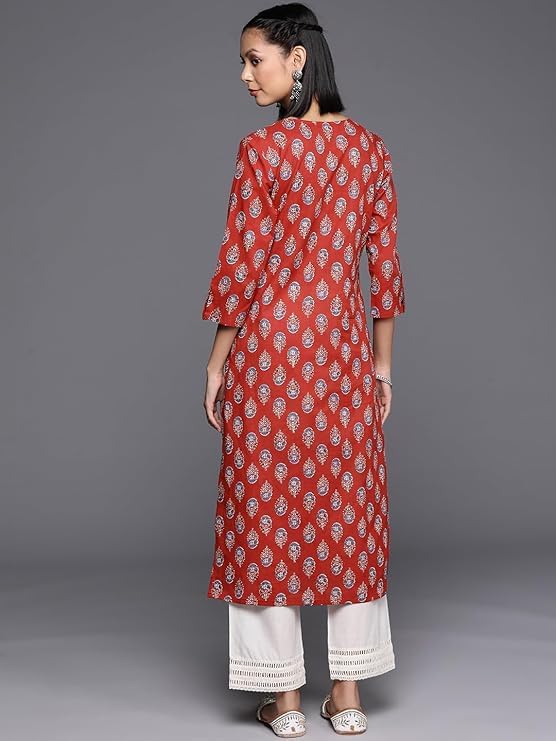 Varanga Women's Cotton Printed Regular Kurta  Comfortable, Stylish, And Perfect For Every Occasion With Beautiful Prints And Timeless Design Orange