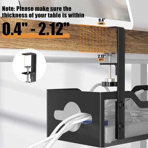 Image of Cable Management Under Desk 13.38 inch- No Damage to Desk, Standing Desk Cable Organizer, Quszmd Under Desk Cord Organizer, Under Desk Wire Management Tray Black