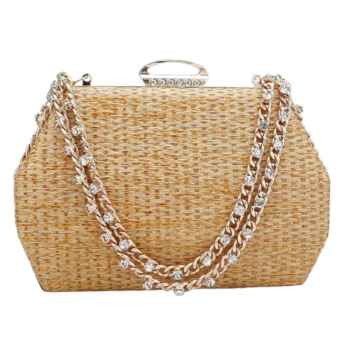 Comeon Bolsa clutch de palha feminina para noite com alça de strass tecida à mão bolsa de praia de verão bolsa formal para festa, Dourado