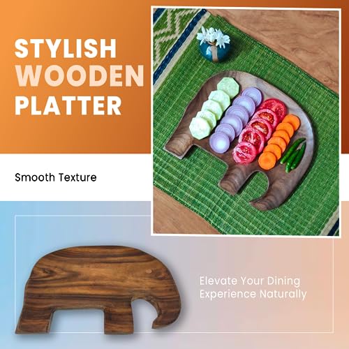 Image of Wooden Platters| Rosewood Serving Platter with Smooth Surface| Handcrafted Decorative Trays for Serving Snacks Fruits Desserts| Elephant Shape Appetizer Plate