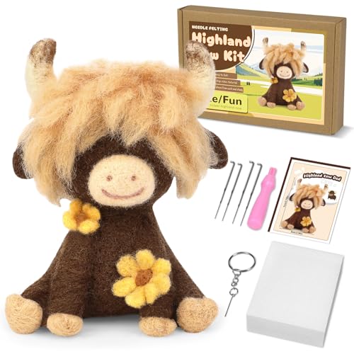 Image of Yizzvb Needle Felting Kit, Highland Cow Needle Felting Kits for Beginners Adult with Instruction, Wool, Felting Needles, Felting Pad, Wool Felting Kits for Beginners DIY Home Decoration