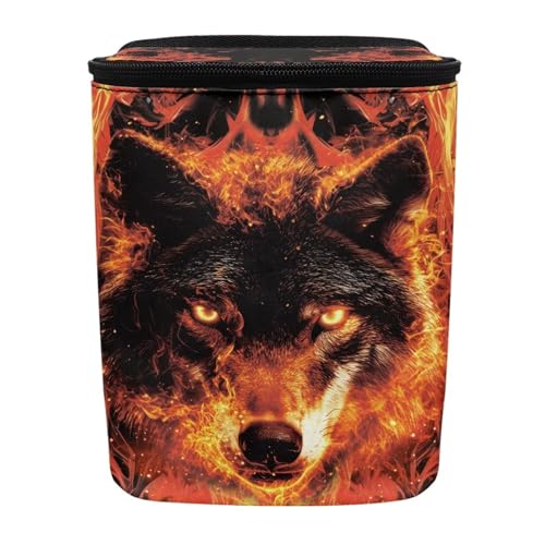 Image of Talayituse Wolf Fire Print Car Trash Can with Lid, Leak Proof Auto Trash Bag Hanging Vehicle Garbage Can Multipurpose Storage Container for Back Seat Road Trip