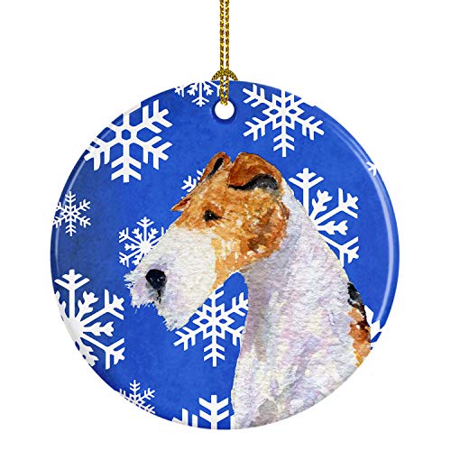 Caroline's Treasures Fox Terrier Winter Snowflakes Holiday Ceramic Ornament Christmas Tree Hanging Decorations for Home Christmas Holiday, Party, Gift, 3 in, Multicolor