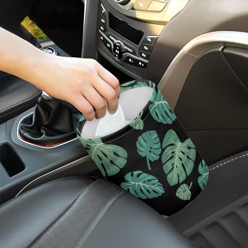 Image of Tropical Palm Leaves Car Trash Can Collapsible Back Seat, Front Console, Floor, or Hanging Headrest Waste Basket - Car Garbage Accessory Portable Car Trash Can Car Decoration