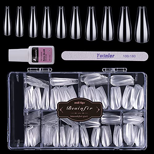 Nagel Tips , Beainfir 500 Stück Acryl Nageltips Ballerina Press on Nails Tips für Gelnägel mit mit Kleber Künstlich…
