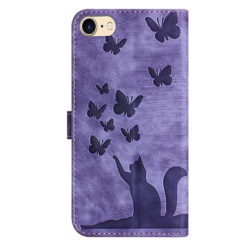 for iPhone SE 2022 Case iPhone SE 2020 Cover iPhone 8/7/6 Case Butterfly Cat Shockproof PU Leather Wallet Phone Case for Girls with Card Holder Folding Stand Magnetic Protect Flip Cover - Image 3