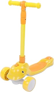 Children Kick Scooter, 3 Wheel Toddler Kick Scooter Cartoon Height Adjustable Scooter Foldable Scooter with LED Wheels, Lean to Steer, Extra-Wide Deck, Floor Scooter for 2‑10 Years Old Kids