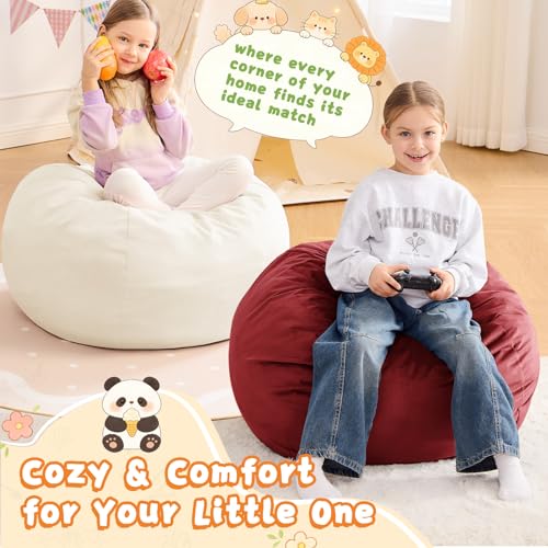 Image of Bean Bag Chairs for Kids - 2.5FT Round Memory Foam Furniture BeanBag Chair - Kids /Teens Bean Bag Sofa with Soft Micro Fiber Cover - Fluffy Couch for Playroom Living Room Bedroom, Red