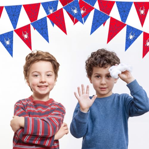 Image of Tiamon 5 Pcs Spider Web Birthday Party Decorations Triangle 49.2 ft Flag