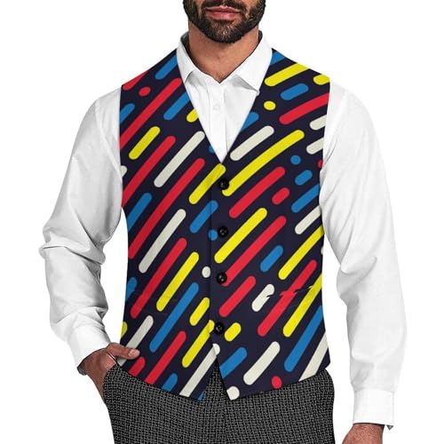 Colored Rounded Lines And Dots Men's Suit Vest Slim Fit V-Ncek Waistcoat Business Casual Vest
