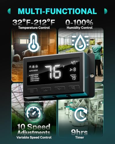 Image of HG Power 14 Inch Attic Fan with Thermostat, Shutter Exhaust Fan with Smart Temperature Humidity Controller, Wall Mounted Greenhouse Fan with EC Motor for Garage, Shed Ventilation, Black
