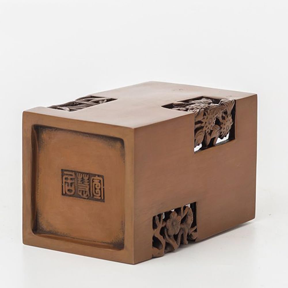 Portalápices Cuadrado de bambú de Cobre Puro con Adornos ahuecados, Mascota Feng Shui de Bronce y latón