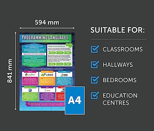 Daydream Education Programming Languages Classroom Poster - EXTRA LARGE 33” x 23.5” - Laminated - Computer Science Middle & High School Class Decoration - Wall Charts