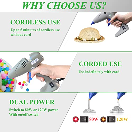 Image of Full Size Hot Glue Gun, MONVICT 120W&80W Glue Guns Dual Temp Large Industry Glue Gun, Corded Detachable Cord Use Stand-Up Base Anti-drip Hot Melt Glue Gun with 12 Glue Sticks for Art DIY Craft Repair