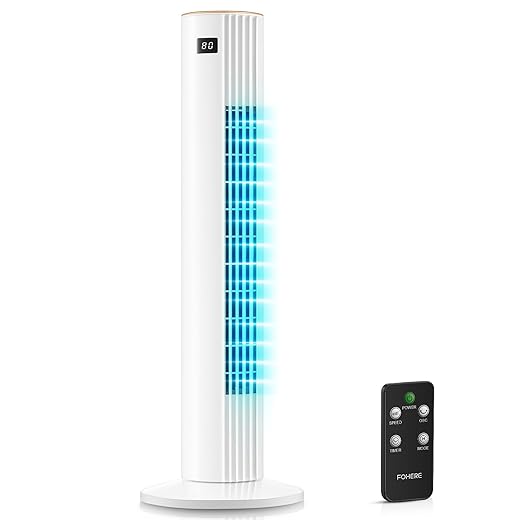 Tower Fan for Bedroom, Quiet Oscillating Floor Fans with 70°, Remote Control, 3 Modes, 3 Speeds, 12H Timer, 30" Bladeless Standing Fan for Home, Office, Living Room, White