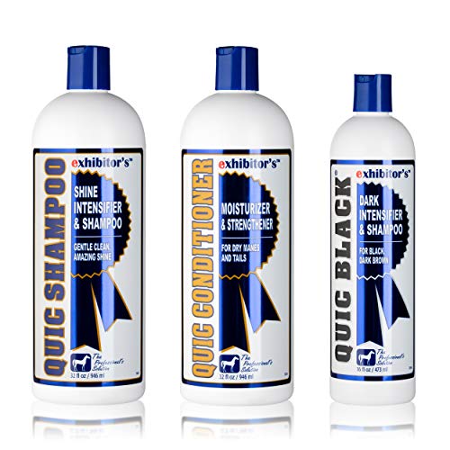 exhibitor's Quic Black System – Includes 32 oz Quic Shampoo, 32 oz Quic Conditioner, and 16 oz Quic Black for Dark Bays & Black Coats