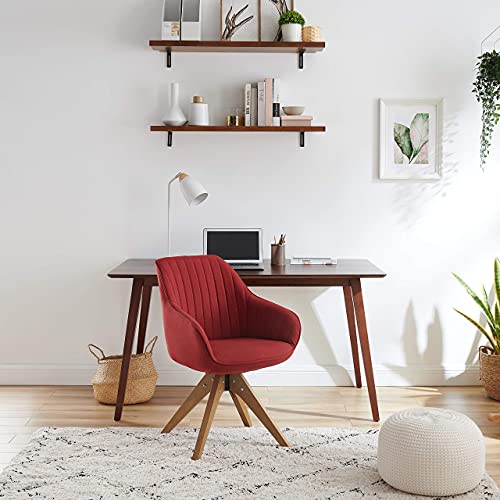Art Leon Mid Century Modern Swivel Accent Chair With Wood Legs, Fabric Upholstered Arm Chair For Small Spaces Living Room Bedroom, Cardinal Red #TOP3